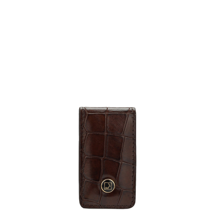 Croco Leather Money Clip - Brown