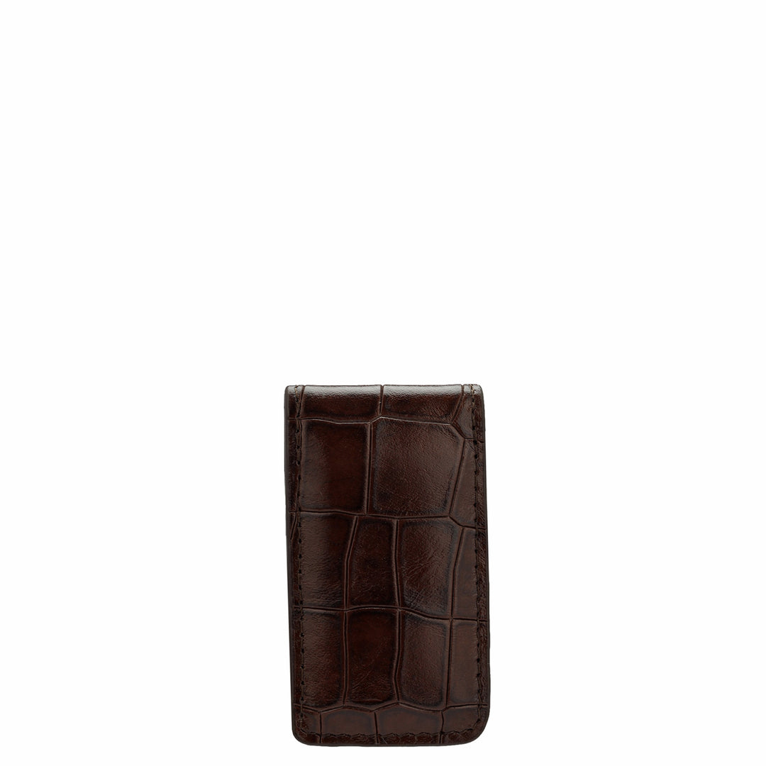 Croco Leather Money Clip - Brown