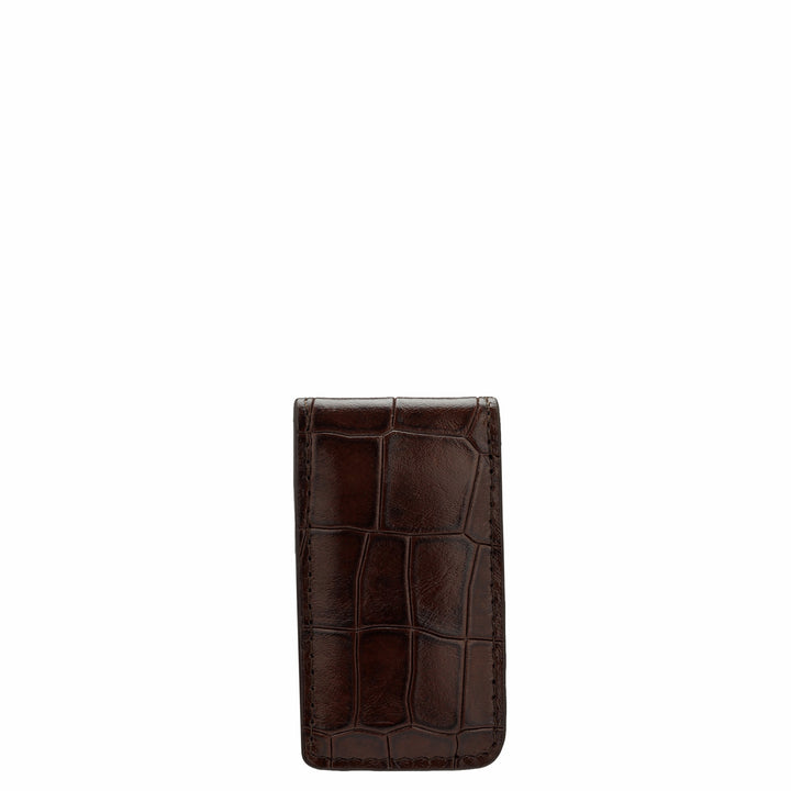Croco Leather Money Clip - Brown