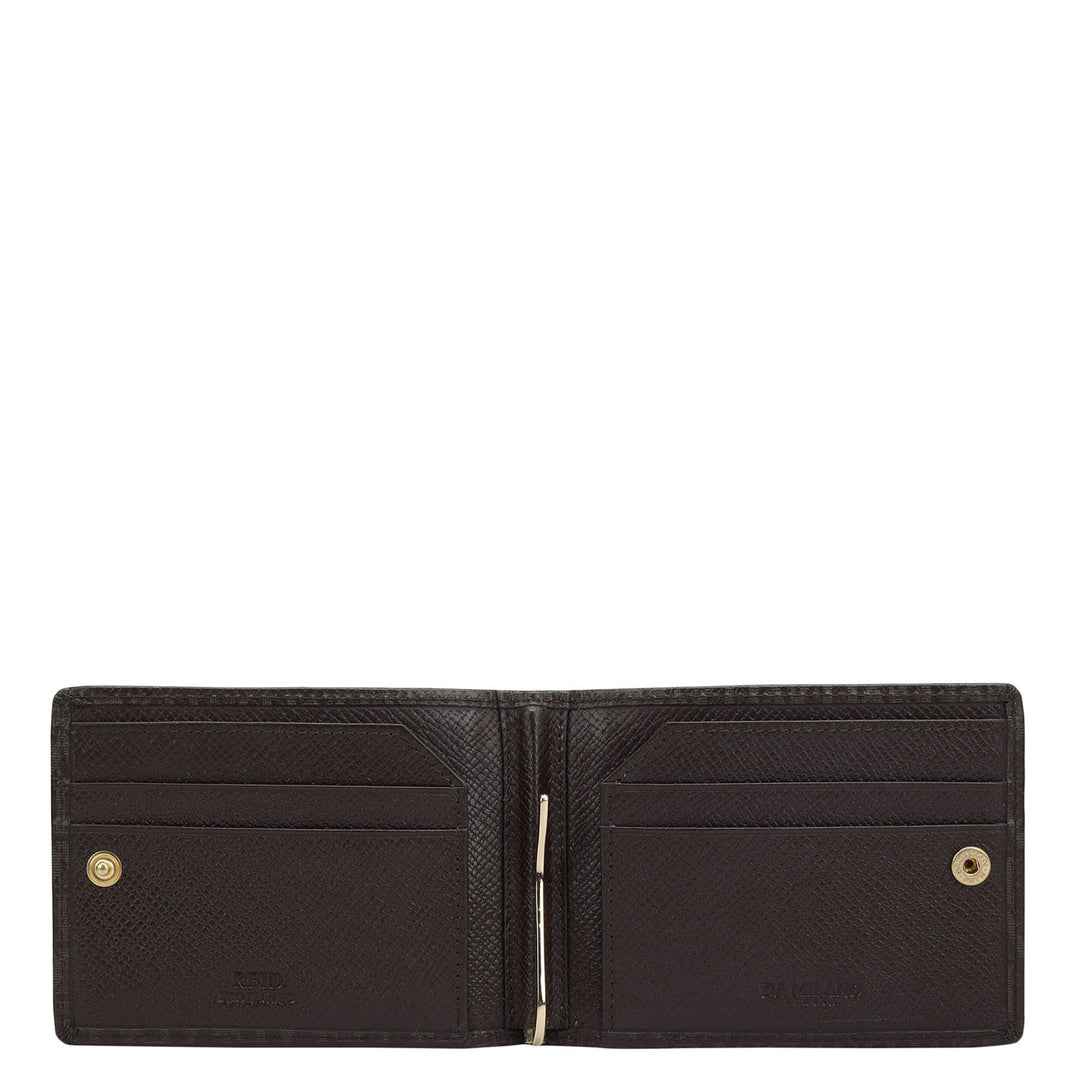 Monogram Leather Money Clip - Chocolate