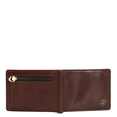 Elephant Pattern Leather Money Clip - Brown