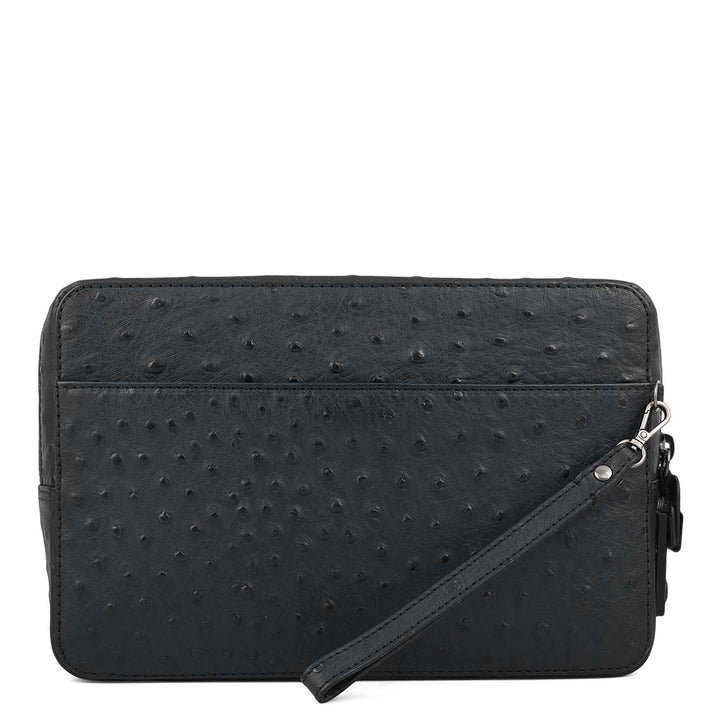 Ostrich Leather Multi Pouch - Black