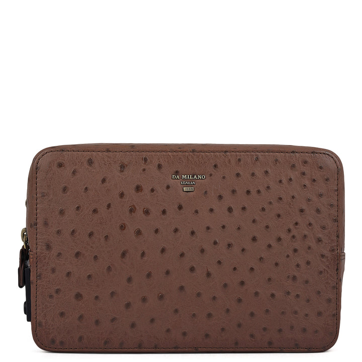 Ostrich Leather Multi Pouch - Brown