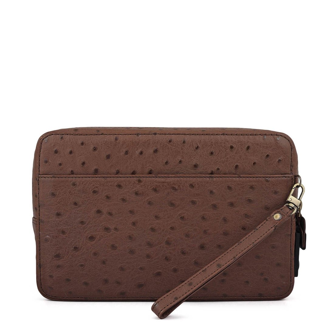 Ostrich Leather Multi Pouch - Brown