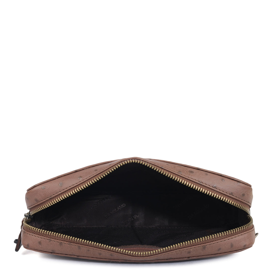Ostrich Leather Multi Pouch - Brown