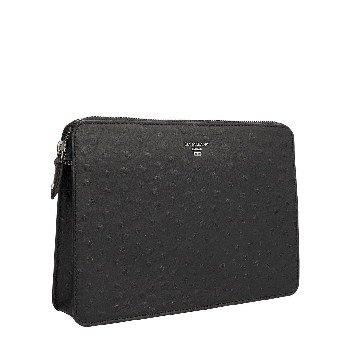 Ostrich Leather Multi Pouch - Black