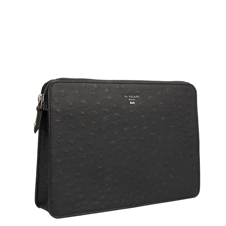 Ostrich Leather Multi Pouch - Black