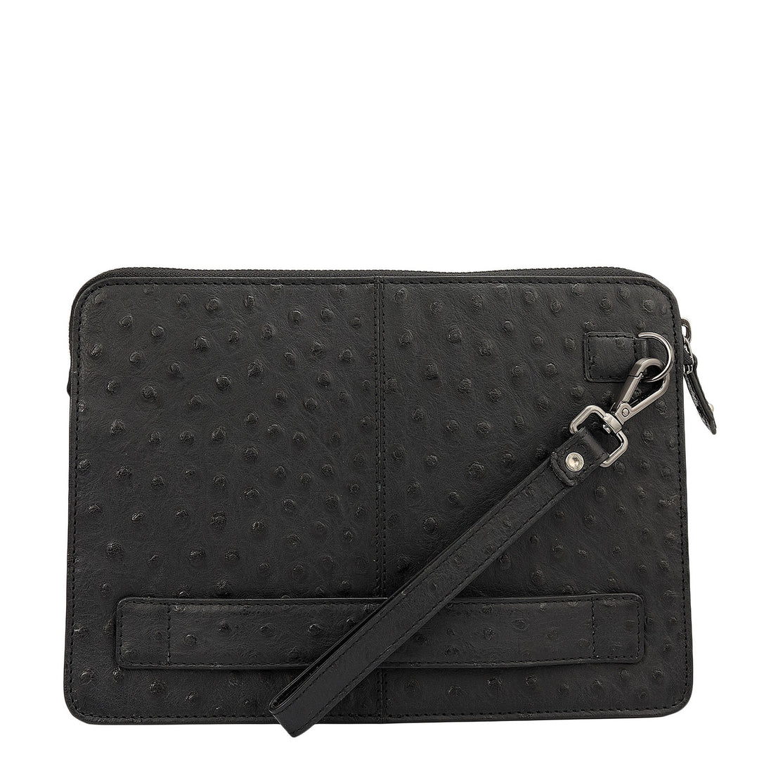 Ostrich Leather Multi Pouch - Black