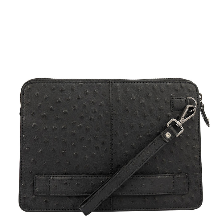 Ostrich Leather Multi Pouch - Black