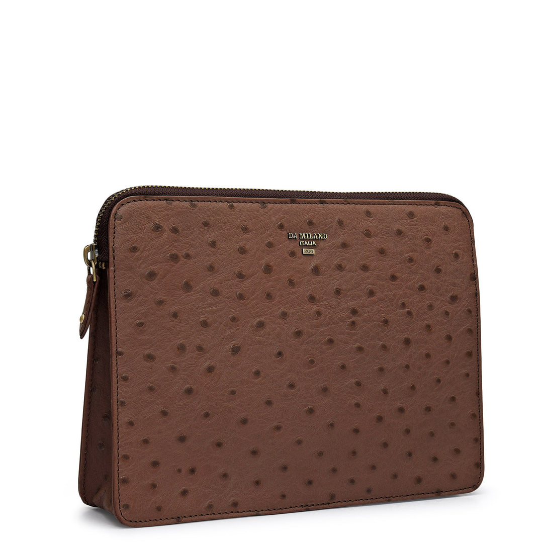 Ostrich Leather Multi Pouch - Brown