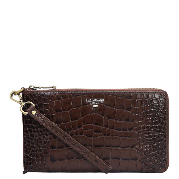 Croco Leather Multi Pouch - Walnut