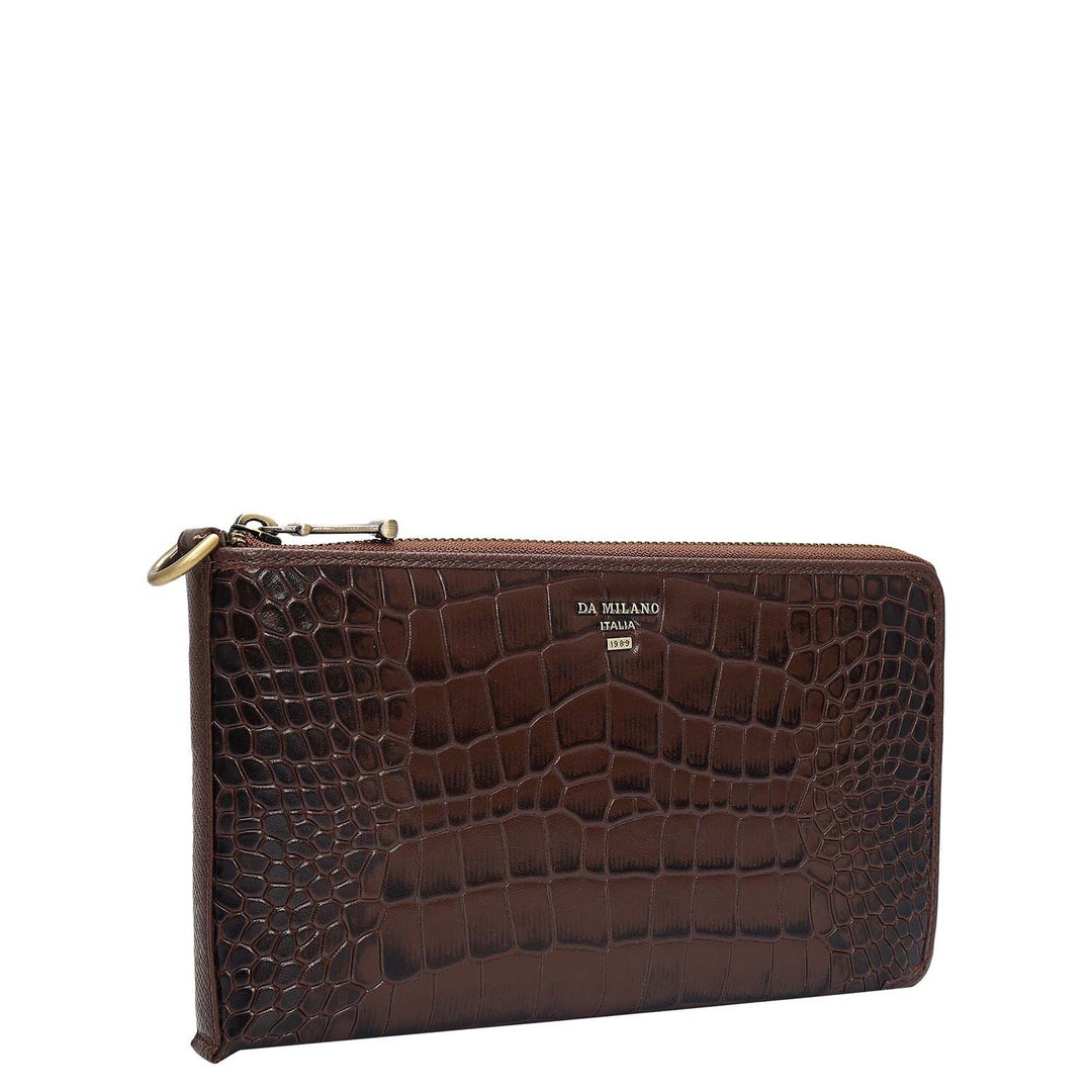 Croco Leather Multi Pouch - Walnut