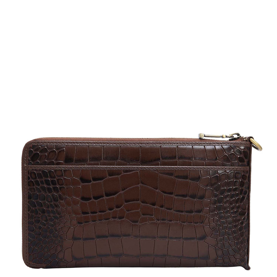 Croco Leather Multi Pouch - Walnut