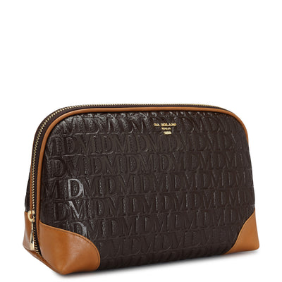 Large Monogram Leather Multi Pouch - Chocolate