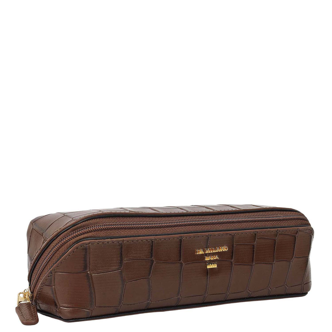 Croco Leather Multi Pouch - Walnut