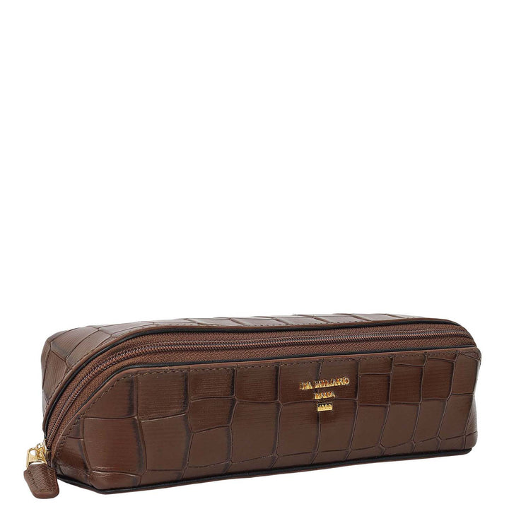 Croco Leather Multi Pouch - Walnut