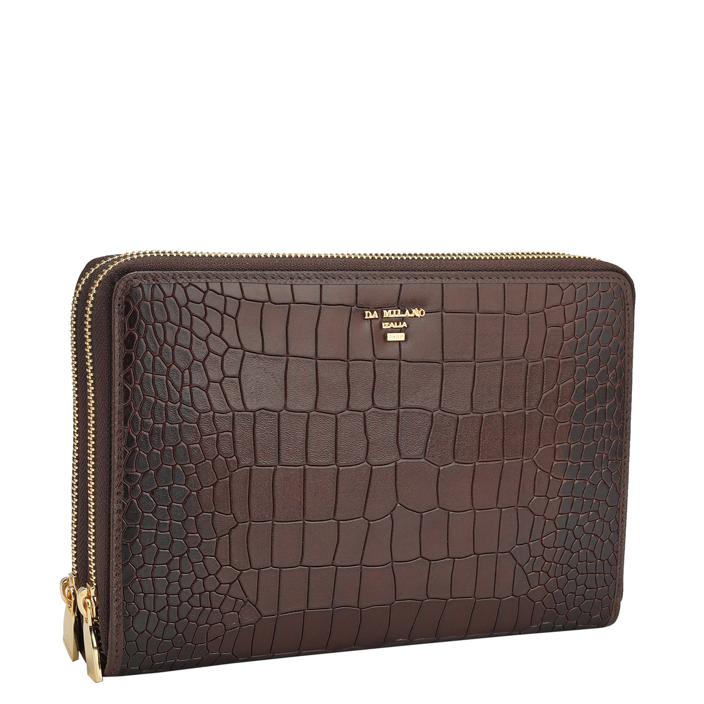 Croco Leather Multi Pouch - Brown