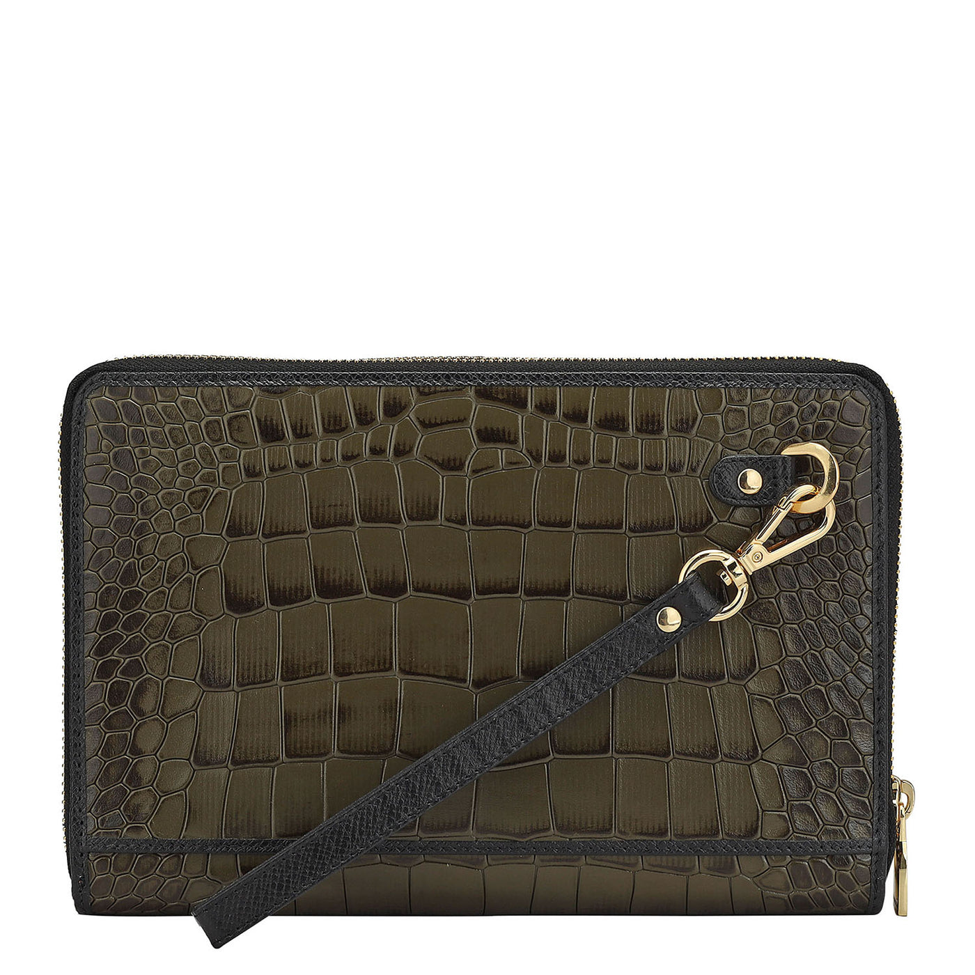 Croco Leather Multi Pouch - Military Green