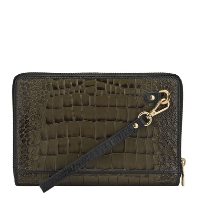Croco Leather Multi Pouch - Military Green