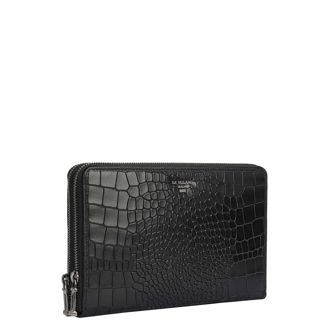 Croco Leather Multi Pouch - Black