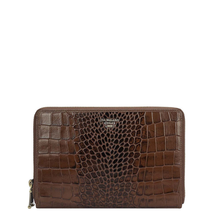 Croco Leather Multi Pouch - Walnut