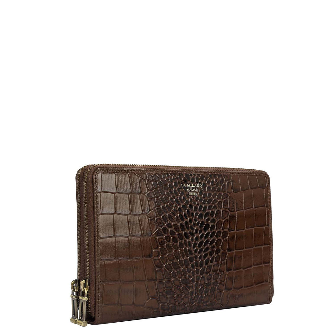 Croco Leather Multi Pouch - Walnut