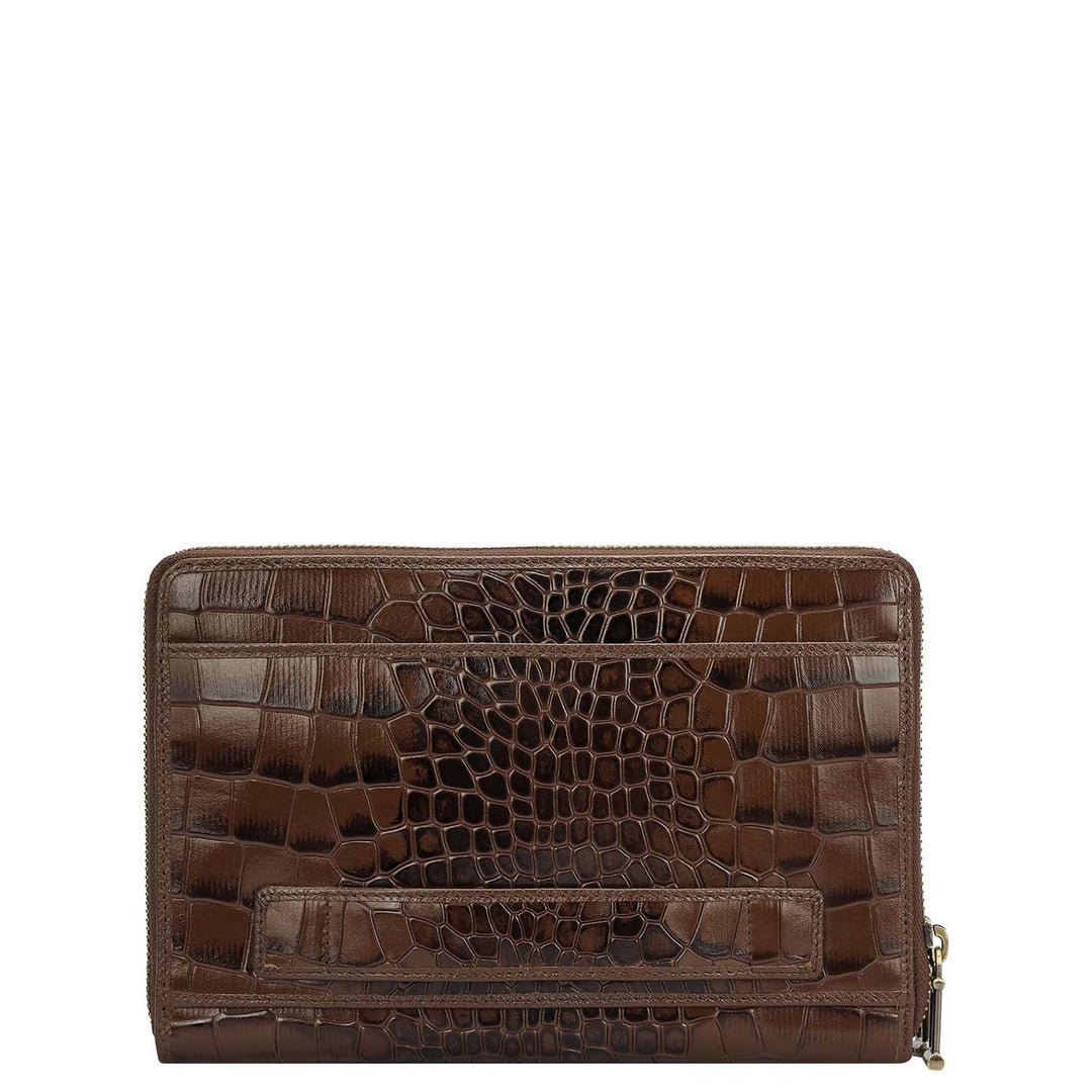 Croco Leather Multi Pouch - Walnut