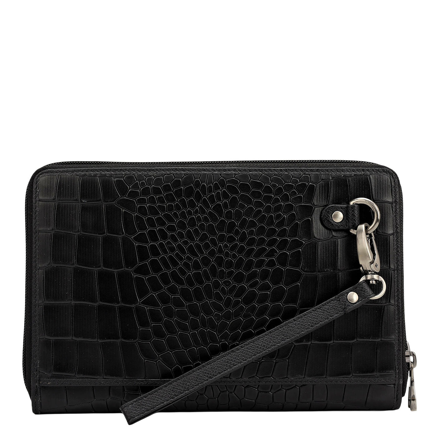 Croco Leather Multi Pouch - Black