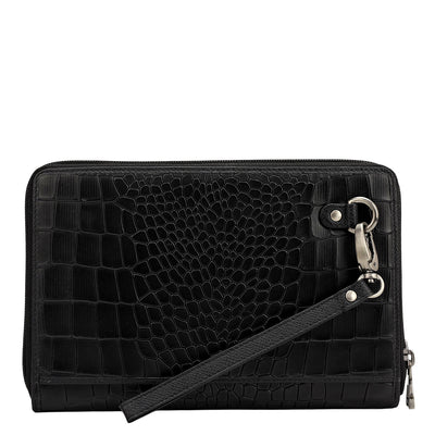 Croco Leather Multi Pouch - Black