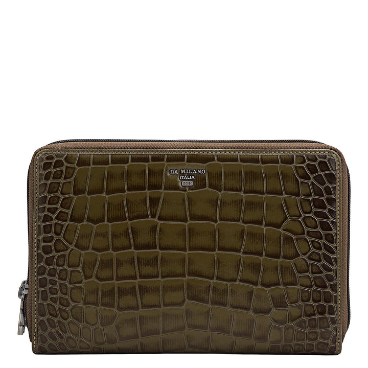 Croco Leather Multi Pouch - Military Green