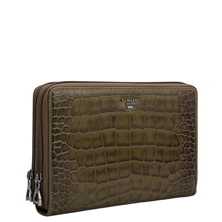Croco Leather Multi Pouch - Military Green