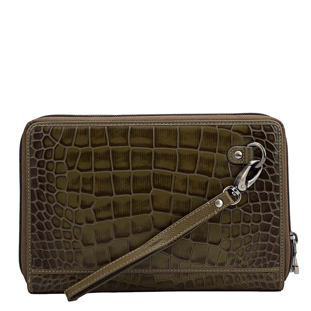 Croco Leather Multi Pouch - Military Green