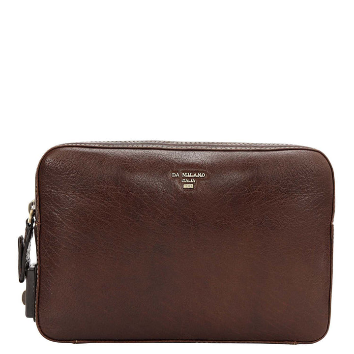 Elephant Pattern Leather Multi Pouch - Brown
