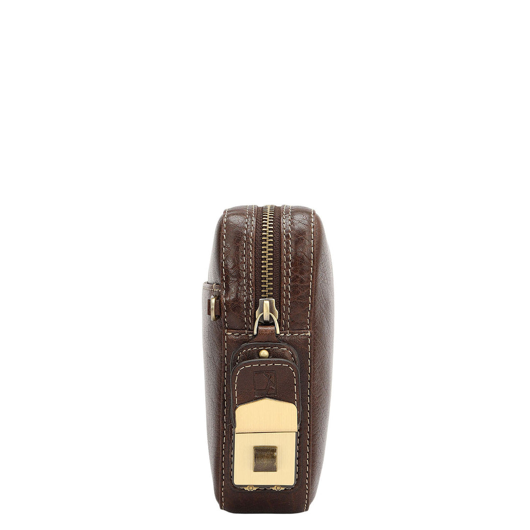 Elephant Pattern Leather Multi Pouch - Brown