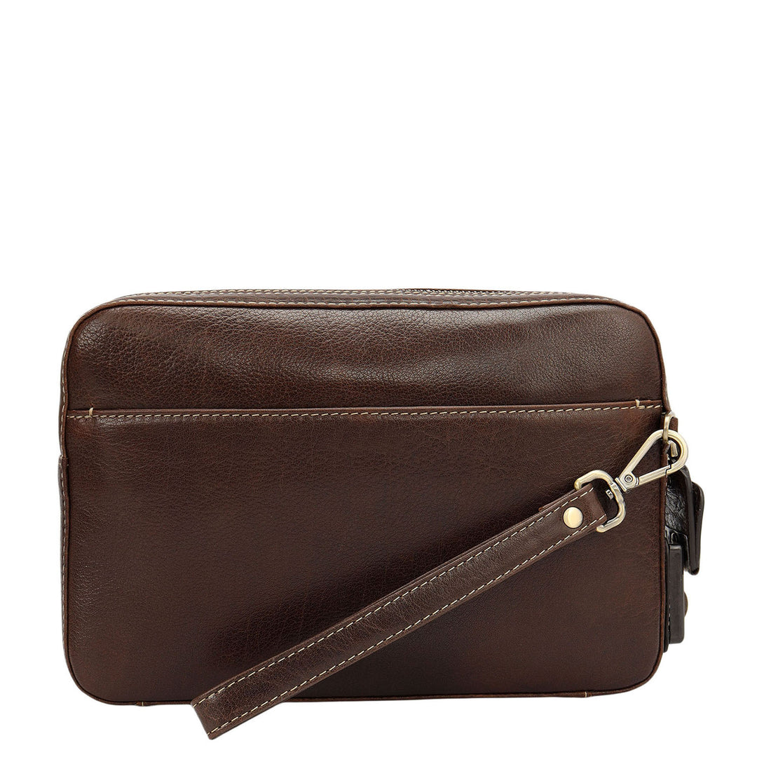 Elephant Pattern Leather Multi Pouch - Brown