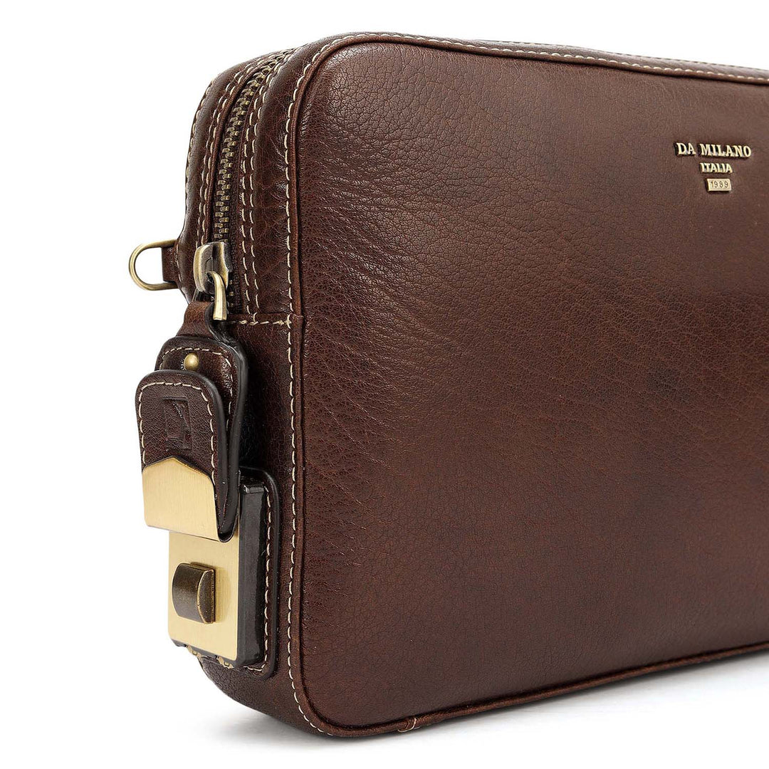 Elephant Pattern Leather Multi Pouch - Brown