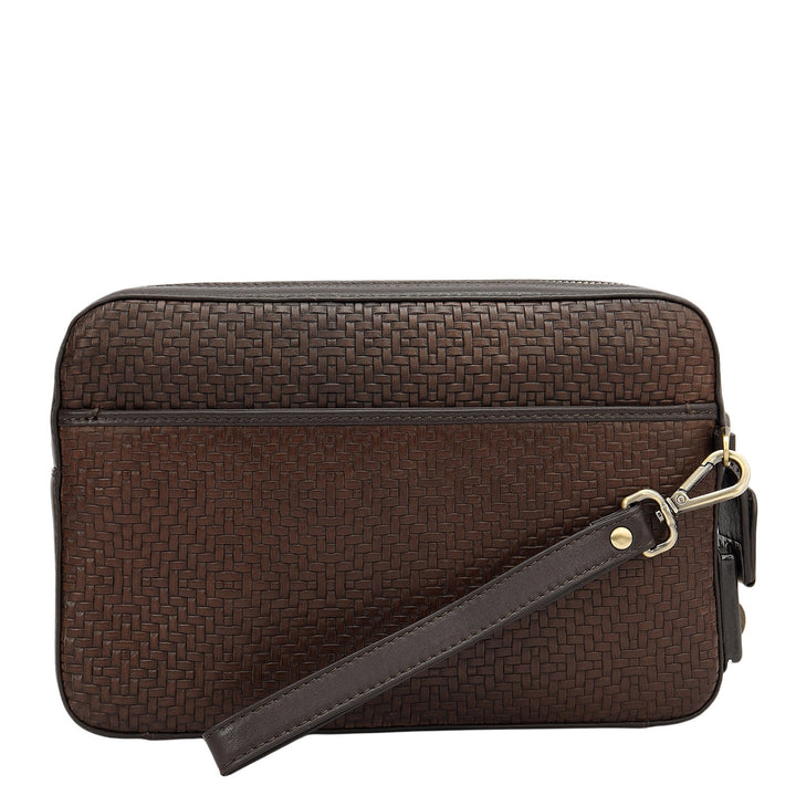 Mat Emboss Leather Multi Pouch - Brown