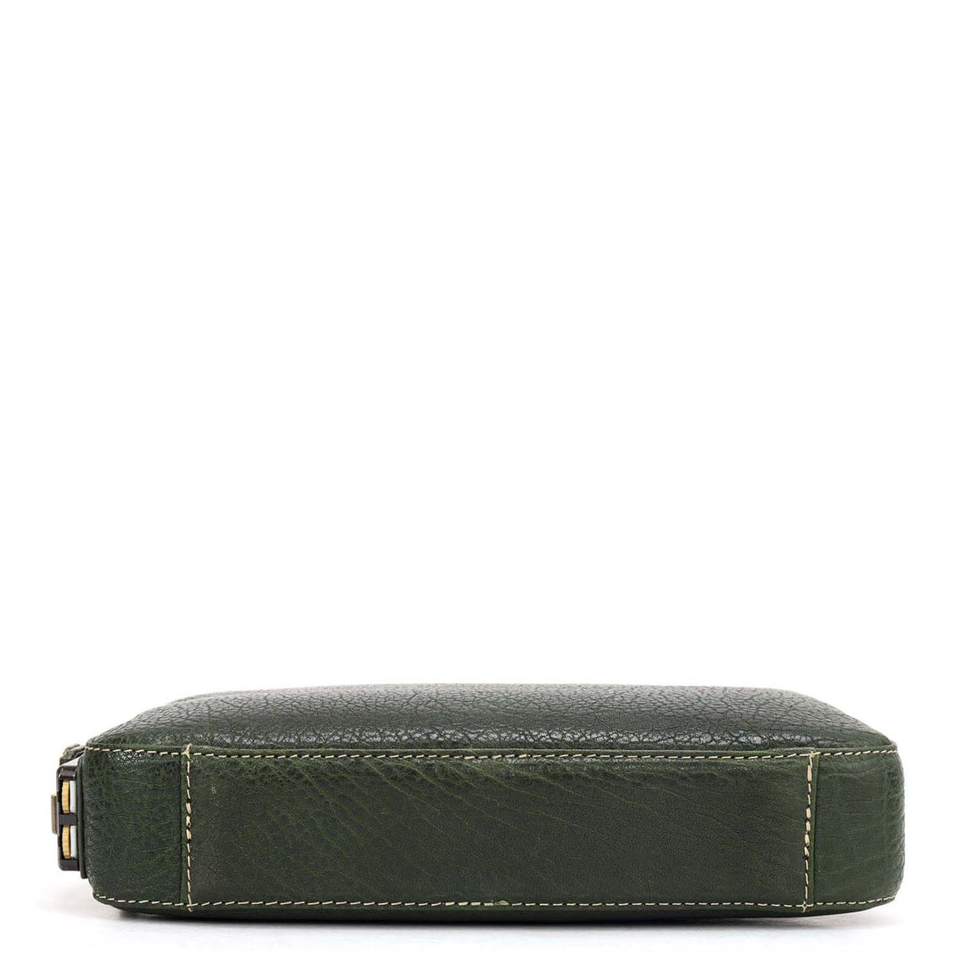 Elephant Pattern Leather Multi Pouch - Green