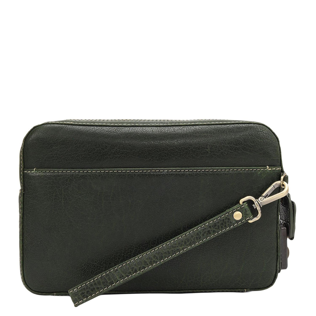 Elephant Pattern Leather Multi Pouch - Green