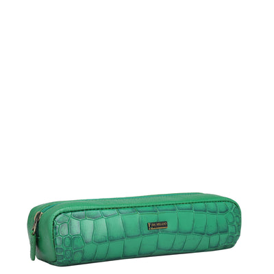 Croco Franzy Leather Multi Pouch - Sea Weed