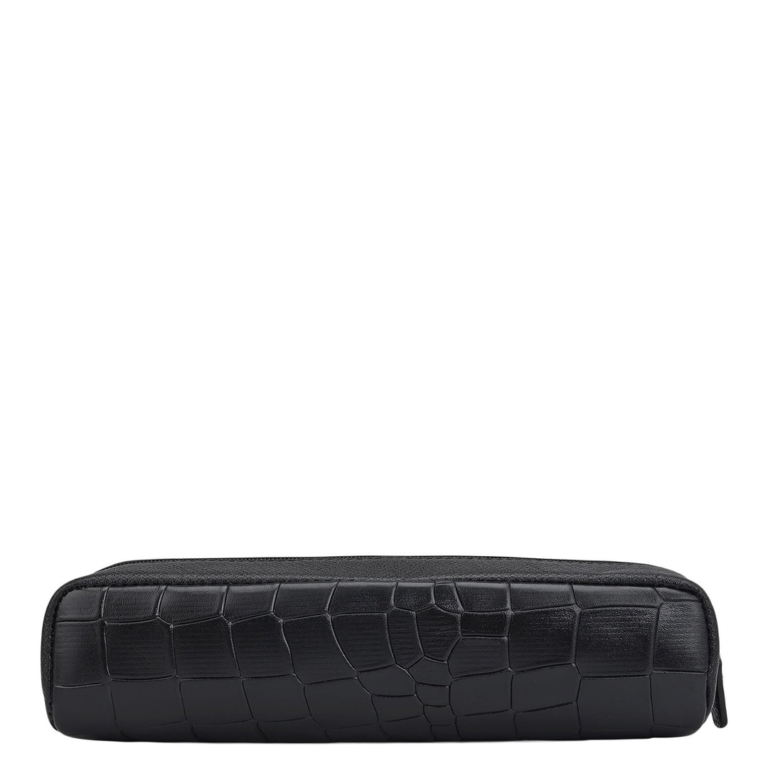 Croco Franzy Leather Multi Pouch - Black