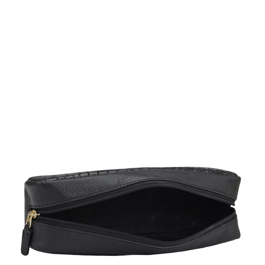 Croco Franzy Leather Multi Pouch - Black