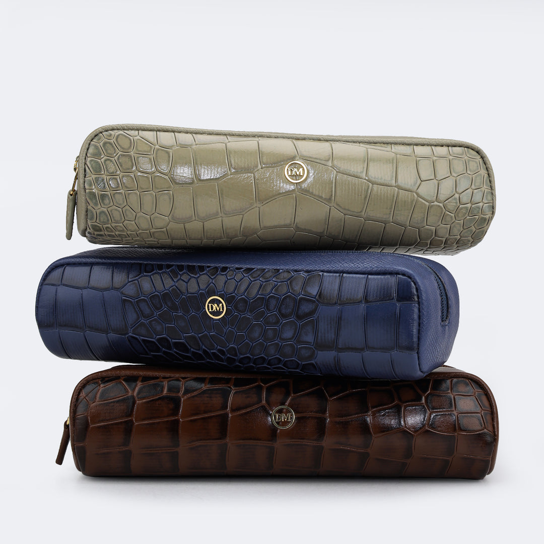 Croco Franzy Leather Multi Pouch - Stone Grey