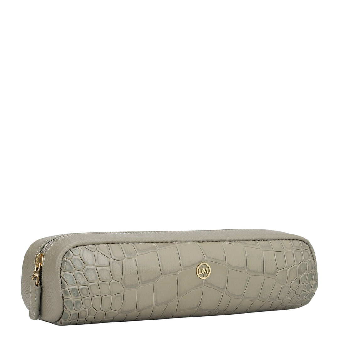 Croco Franzy Leather Multi Pouch - Stone Grey