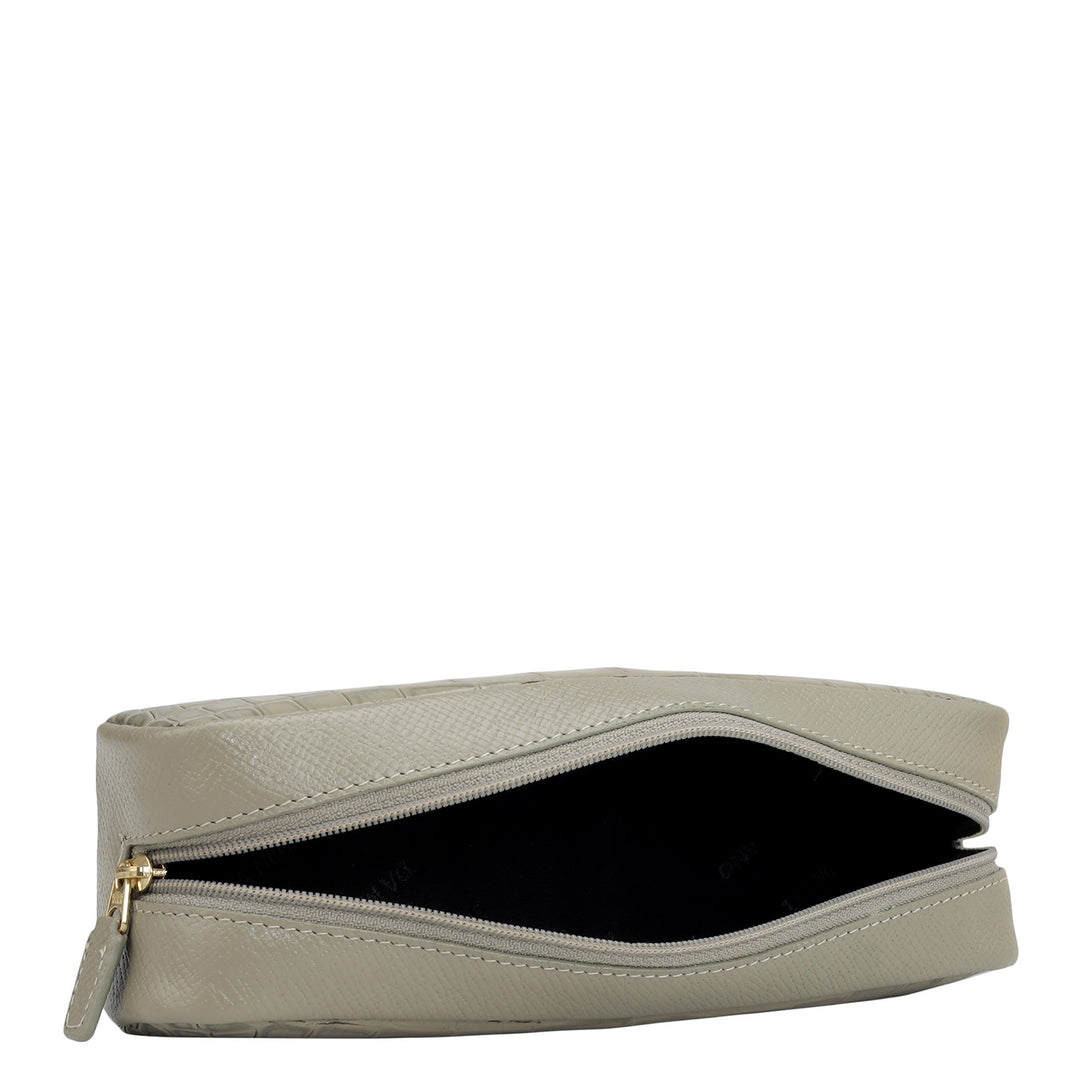 Croco Franzy Leather Multi Pouch - Stone Grey