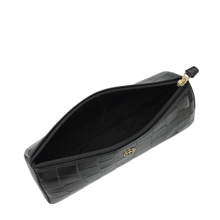 Croco Leather Multi Pouch - Black