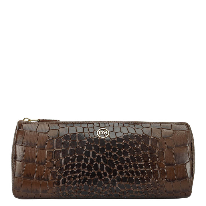 Croco Leather Multi Pouch - Walnut