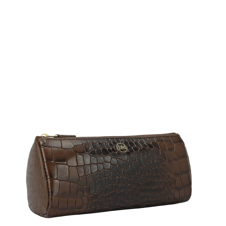 Croco Leather Multi Pouch - Walnut