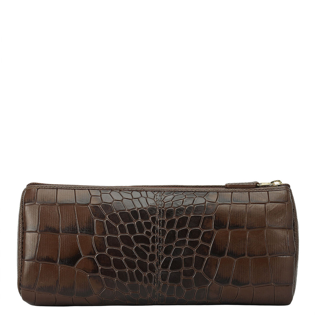 Croco Leather Multi Pouch - Walnut