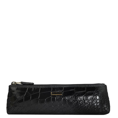 Croco Leather Multi Pouch - Black